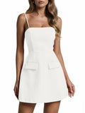 Wenrine Womens Mini Dress Spaghetti Strap Sleeveless Slim Fit White XL by Deal US