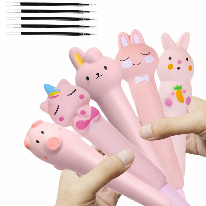 KUNHEHO 5 Pcs Kawaii Cute Pink Ink Pens 0.5mm Fine Point Soft Grip by Deal US