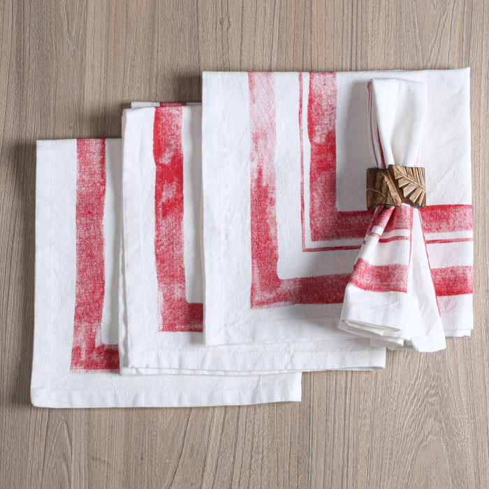 Palisa Cloth Dinner Napkins Set of 4 18x18 Inches Red Frame Border Cotton by Deal US