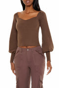 Forever 21 Gigot-Sleeve Sweater-Knit Crop Top Espresso Brown Size XS by Deal US