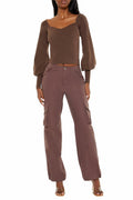 Forever 21 Gigot-Sleeve Sweater-Knit Crop Top Espresso Brown Size XS by Deal US