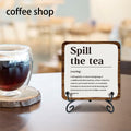 Ketsord Gossip Wood Plaque Spill The Tea Tabletop Decor White 5x5 by Deal US