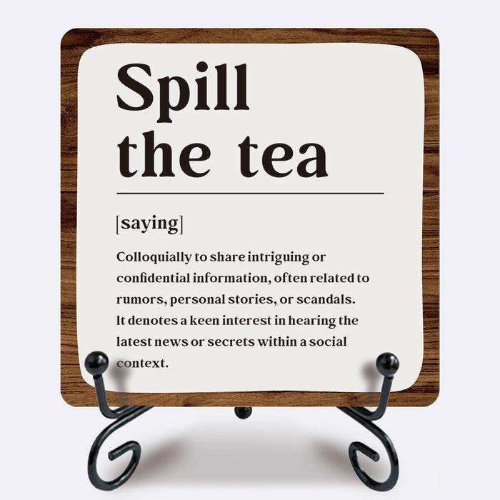 Ketsord Gossip Wood Plaque Spill The Tea Tabletop Decor White 5x5 by Deal US