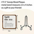 Ketsord Gossip Wood Plaque Spill The Tea Tabletop Decor White 5x5 by Deal US