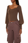 Forever 21 Gigot-Sleeve Sweater-Knit Crop Top Espresso Brown Size XS by Deal US