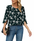 TASAMO Women's 3/4 Sleeve Loose Blouse Tunic Top Dark Green Size XX-Large by Deal US