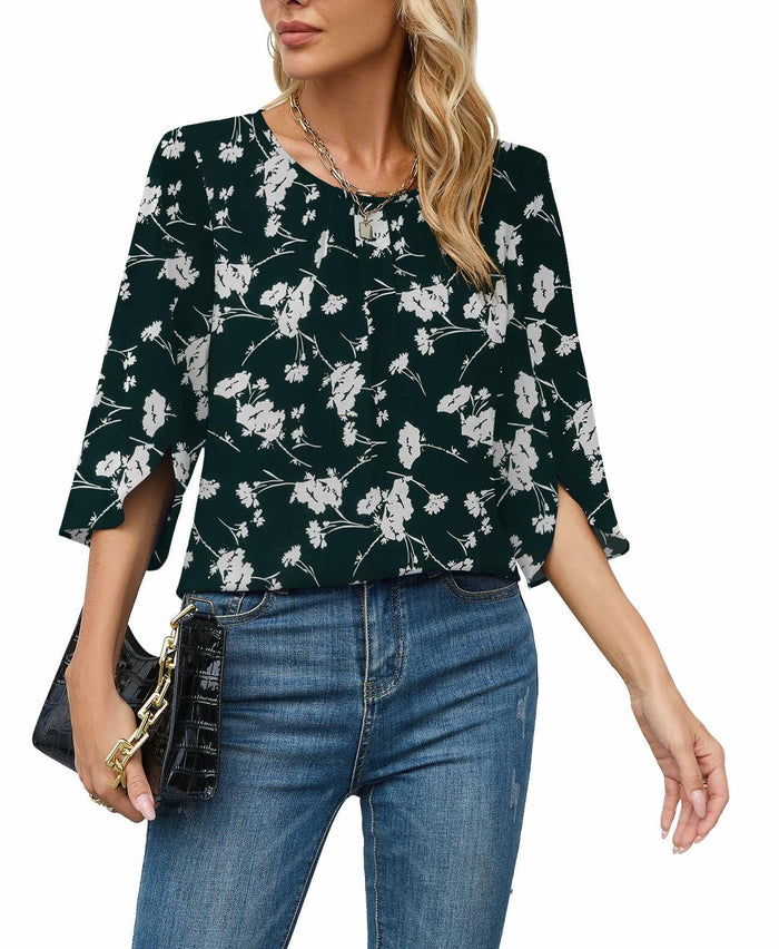 TASAMO Women's 3/4 Sleeve Loose Blouse Tunic Top Dark Green Size XX-Large by Deal US