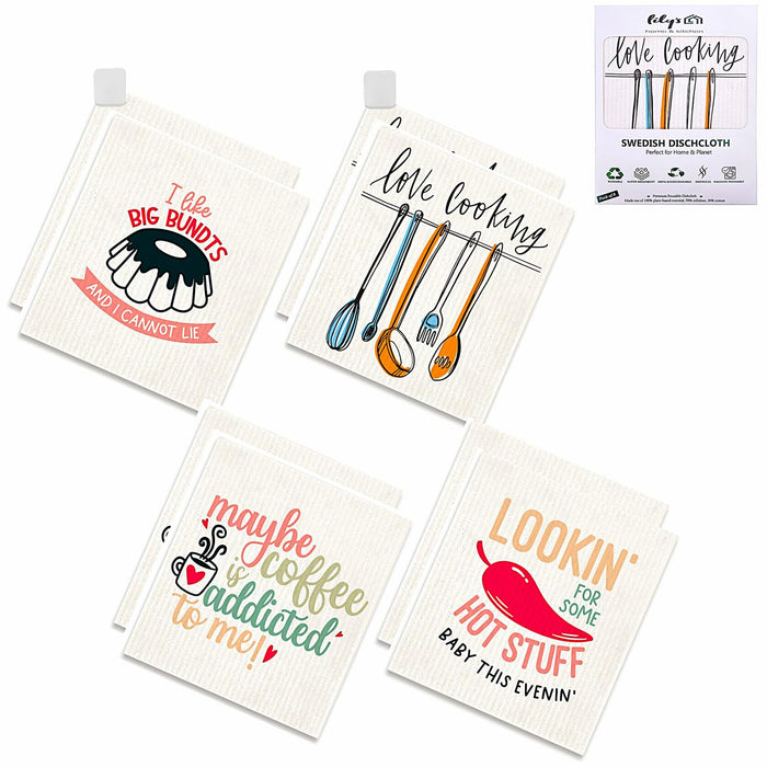Lily's Home & Kitchen Swedish Dishcloths 8 Pack with 2 Clips Multi Color by Deal US