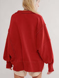 BWQ Women's Oversized Henley Sweatshirt Long Sleeve Pullover Red2 Size M by Deal US