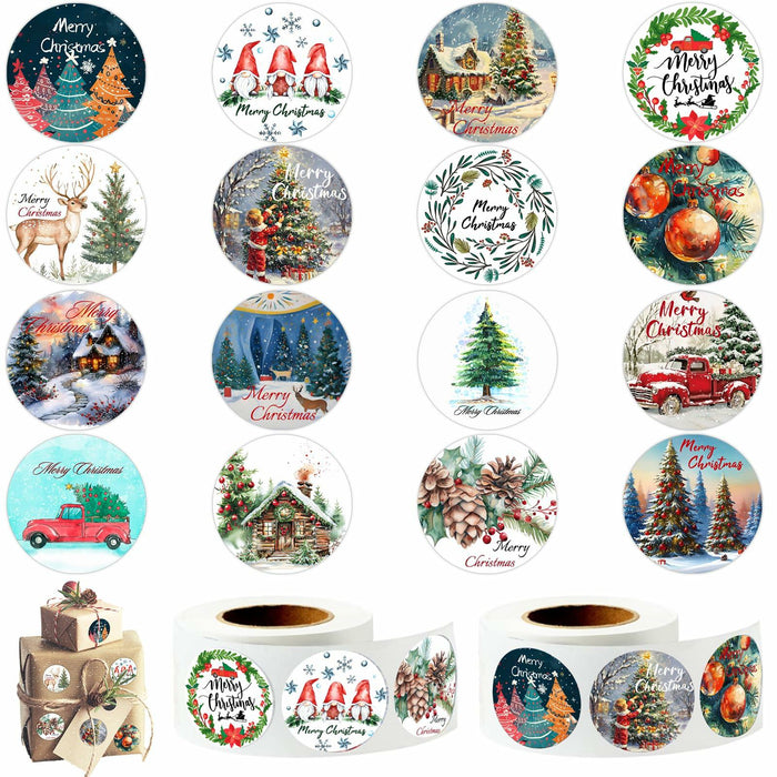 wuhuzsm 1000Pcs Christmas Stickers 2 Rolls Rustic Tree Wreath Elk Green by Deal US