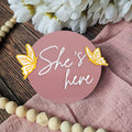 WAWUO She's Here Milestone Board Butterfly Gender Reveal Party Decor Acrylic by Deal US
