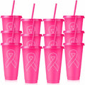 Bokon 24oz Breast Cancer Awareness Pink Tumblers with Straws 12 Pack by Deal US