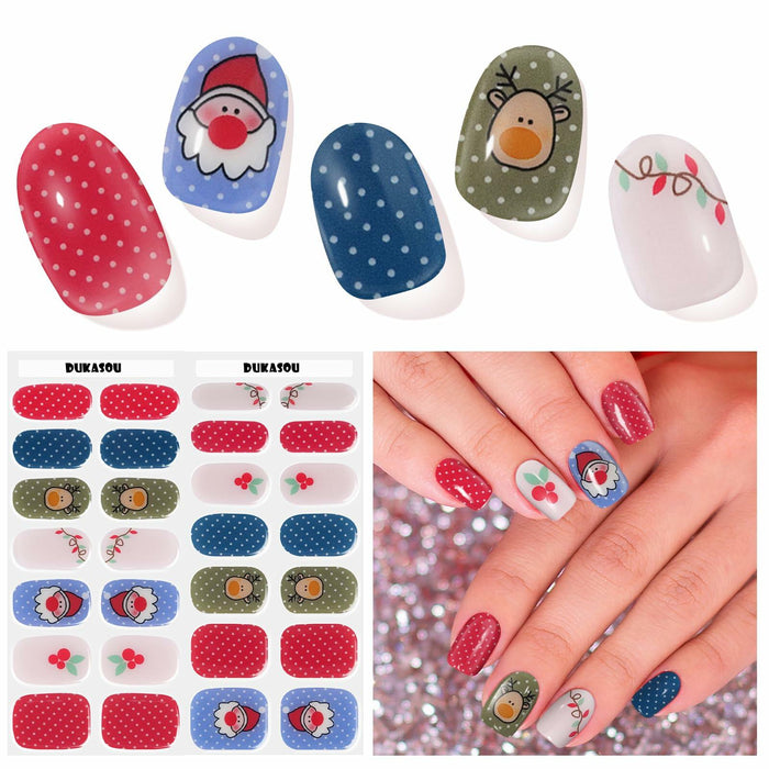 DUKASOU Christmas Semi Cured Gel Nail Strips Santa Claus 28 PCS UV Light by Deal US