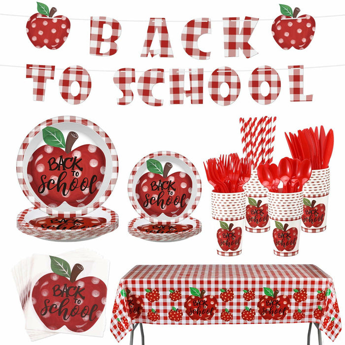 Zhehao 195 Pc Back to School Party Tableware Set Apple Red White Green by Deal US
