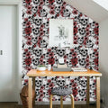 LwenSnow Halloween Skull Floral Peel Stick Wallpaper Red 17.3x236 Vinyl by Deal US