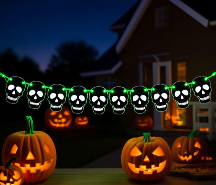 RadiantFlux Glowing Halloween Skull Flag 10Ft Green Felt Skull Banner by Deal US