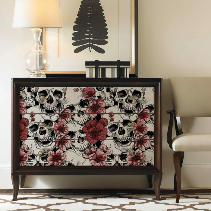 LwenSnow Halloween Skull Floral Peel Stick Wallpaper Red 17.3x236 Vinyl by Deal US