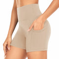 FULLSOFT Women's Biker Shorts with Pockets High Waist Tummy Control Khaki Size S by Deal US