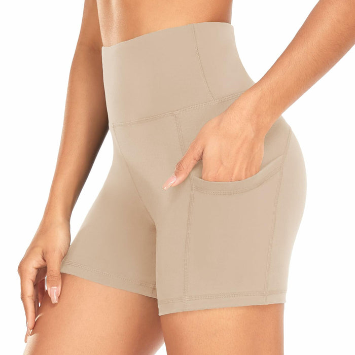 FULLSOFT Women's Biker Shorts with Pockets High Waist Tummy Control Khaki Size S by Deal US
