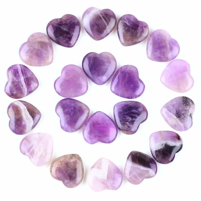 30 PCS Natural Heart Amethyst & Green Aventurine Polished Healing Stones by Deal US