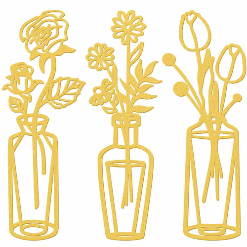 MorningRo 3 Pieces Metal Flowers Wall Decor Vase Rustic Farmhouse Gold by Deal US