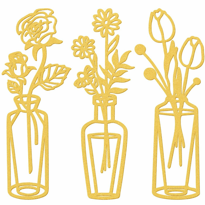 MorningRo 3 Pieces Metal Flowers Wall Decor Vase Rustic Farmhouse Gold by Deal US