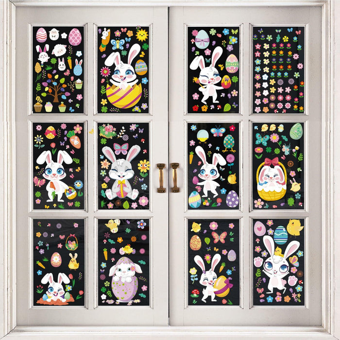 AOWDIAO Easter Window Clings 12 Sheets 366 Pcs Reusable 12x9 Inch Colorful by Deal US