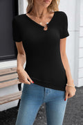SANDERY Womens Slim Fit Ribbed T-Shirt Asymmetrical Neck Black Size M by Deal US