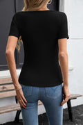 SANDERY Womens Slim Fit Ribbed T-Shirt Asymmetrical Neck Black Size M by Deal US