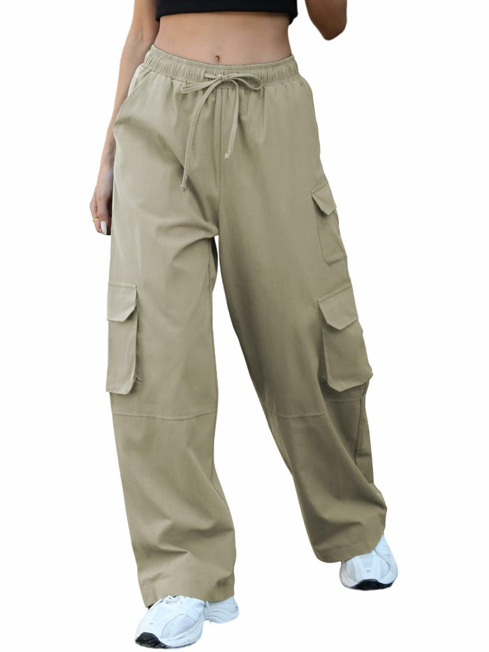 Uyvora Women's High Waisted Cargo Pants Straight Leg 7 Pockets Khaki by Deal US