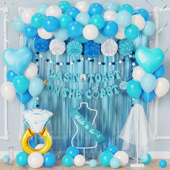 Nyvrexo Last Toast on The Coast Bachelorette Decorations Blue White Paper by Deal US