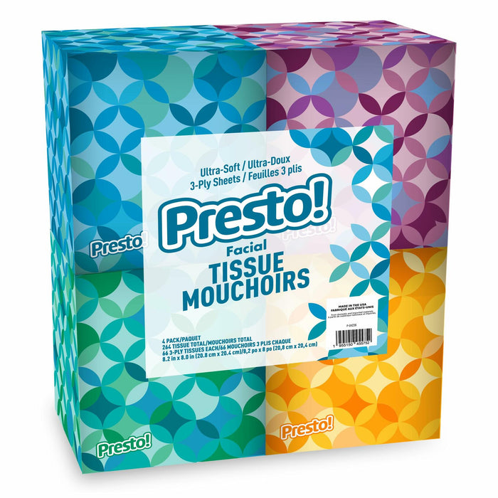 Amazon Presto! Ultra-Soft 3-Ply Facial Tissues 264 Count White 4 Packs by Deal US