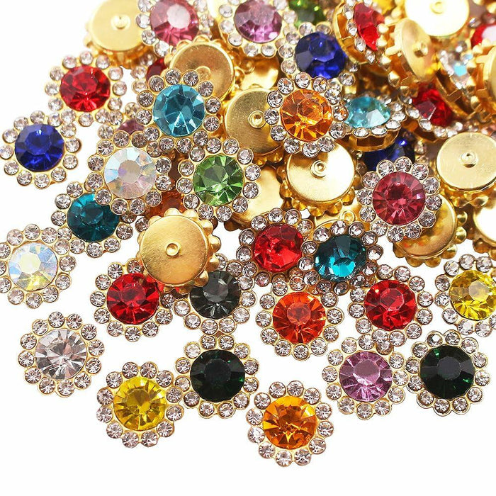 LICHLIN 100pcs 12mm Sunflower Claw Rhinestones Gold Base Mix Color by Deal US