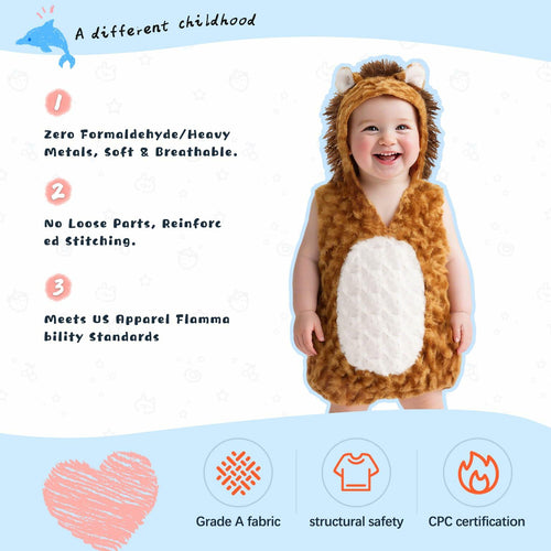UQJE Baby Toddler Lion Costume Plush Furry Halloween Brown Size 3'-3'4" by Deal US