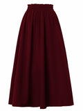 TuoGo Women's Elastic Waist A-Line Midi Skirt Wine Red Size S by Deal US