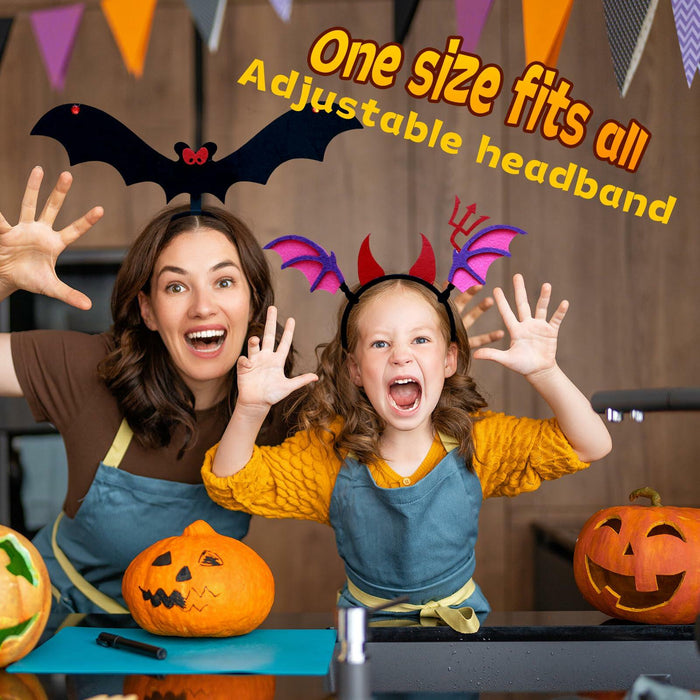 Qiexuxing Halloween Headband 2-Pack Bat & Devil Horns Black Felt by Deal US
