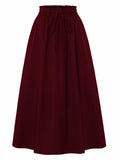 TuoGo Women's Elastic Waist A-Line Midi Skirt Wine Red Size S by Deal US