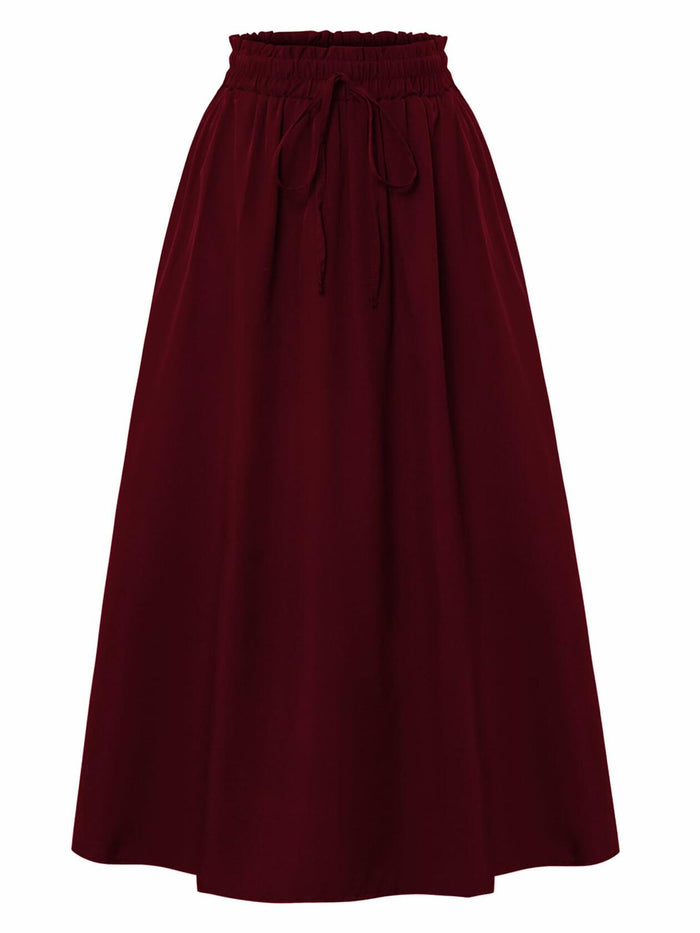 TuoGo Women's Elastic Waist A-Line Midi Skirt Wine Red Size S by Deal US