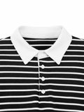 LilyCoco Women Long Sleeve Polo Striped Sweatshirt Black Size Small by Deal US