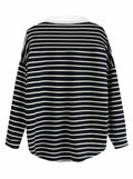 LilyCoco Women Long Sleeve Polo Striped Sweatshirt Black Size Small by Deal US