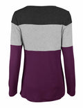 Minthunter Women's Long Sleeve Color Block T Shirt Black-GR-Purple Size L by Deal US