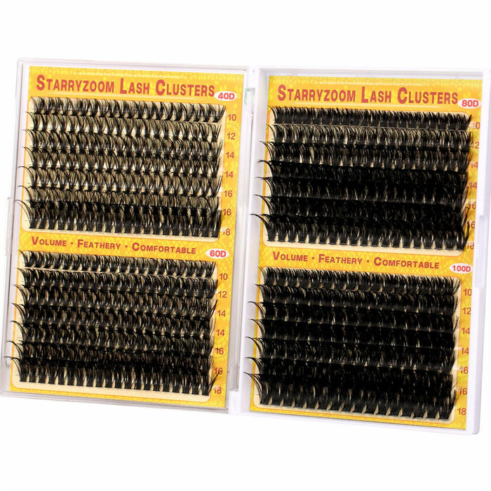 Starryzoom Lash Clusters Kit 525Pcs D-Curl 10-18MM Natural Full Volume by Deal US