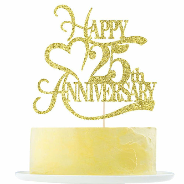 Yetxel Gold Glitter 25th Anniversary Cake Topper - 25th Wedding Anniversary by Deal US