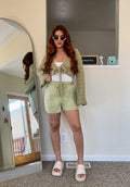 luvamia Women's Loose High Waist Lint Green Shorts Size Small by Deal US