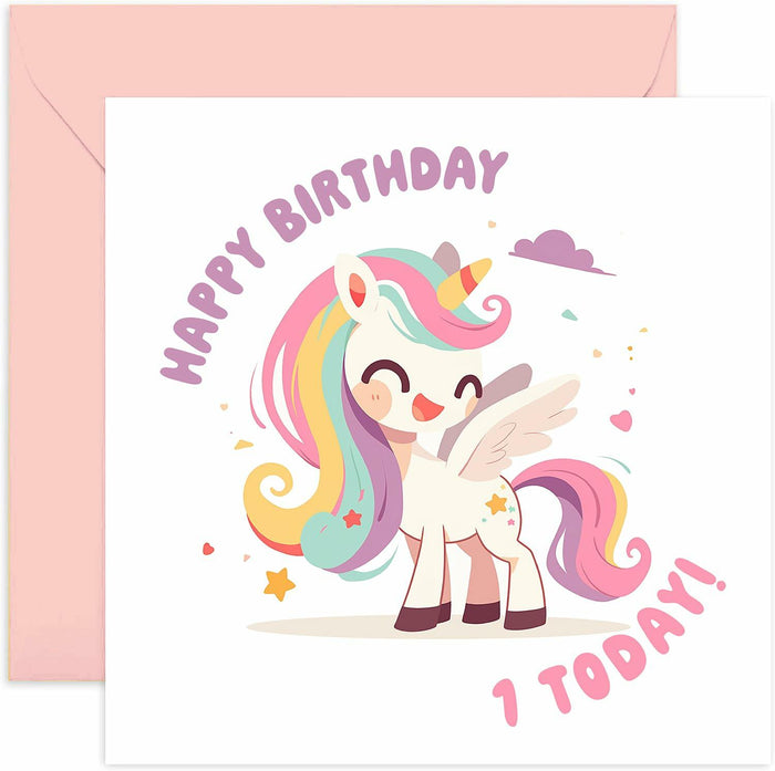 Old English Company 1st Birthday Card Girls Cute Unicorn Age 1 Year by Deal US