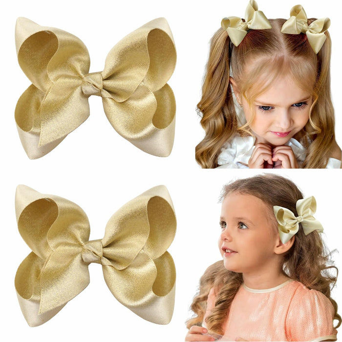 CÉLLOT 4.5" Shining Gold Hair Bows Alligator Clips 2 Pack by Deal US