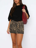 TYSSEDAL Women's Leopard Print Denim Mini Skirt High Waisted Small by Deal US