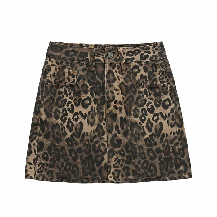 TYSSEDAL Women's Leopard Print Denim Mini Skirt High Waisted Small by Deal US