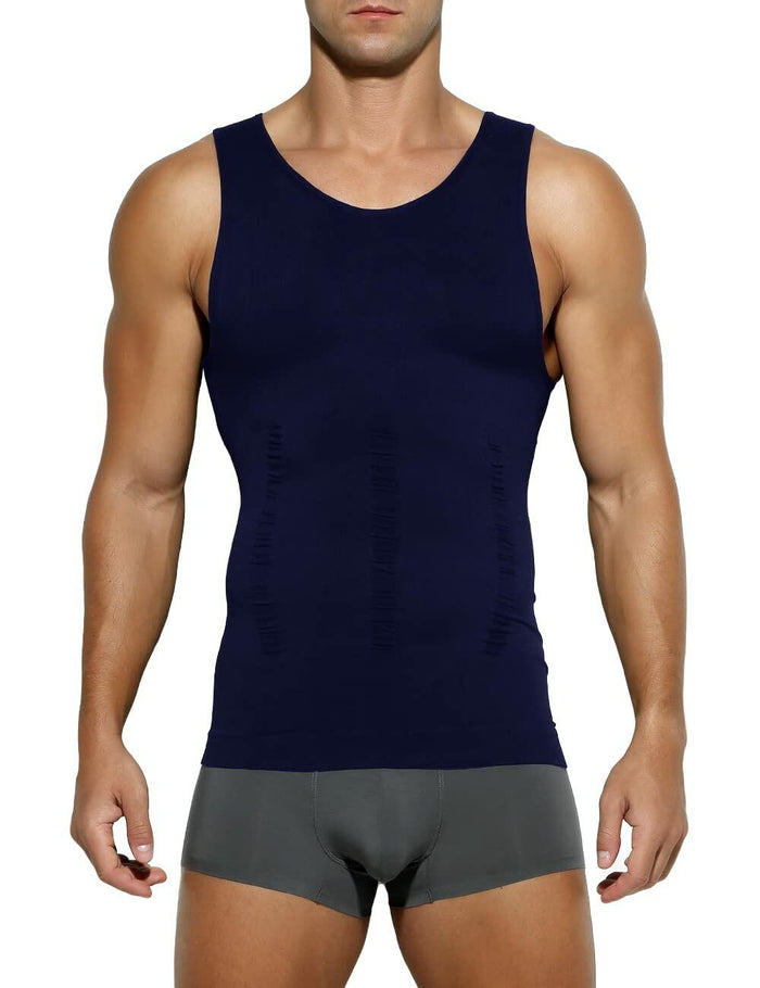 Casey Kevin Men's Sleeveless Compression Shirt Body Shaper XX-Large Navy by Deal US