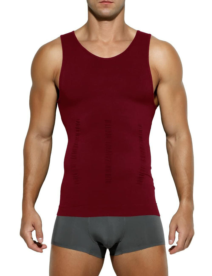 Casey Kevin Men’s Sleeveless Compression Shirt – Shapewear Vest Small, Wine Red by Deal US